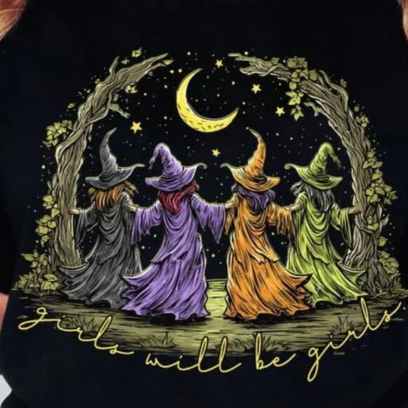 Retro Halloween Girls Will Be Girls Witch Tee - Picture 2 of 4